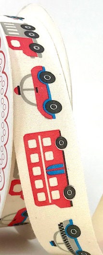 Transport Theme Ribbon, Cars Bus Truck Police Car Cotton Ribbon,  baby ribbon, boys ribbon, cake ribbon, craft ribbon,  25 mm or 15 mm wide