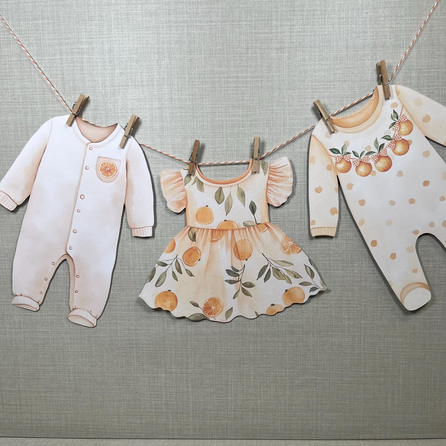 Summer Citrus Baby Shower Bunting – Orange & Gingham Baby Clothes Garland