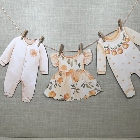 Summer Citrus Baby Shower Bunting – Orange & Gingham Baby Clothes Garland