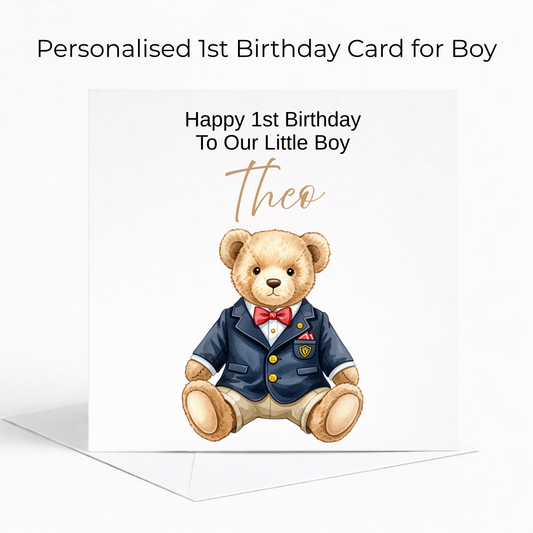 Personalised Teddy Bear 1st Birthday Card for Baby Boys