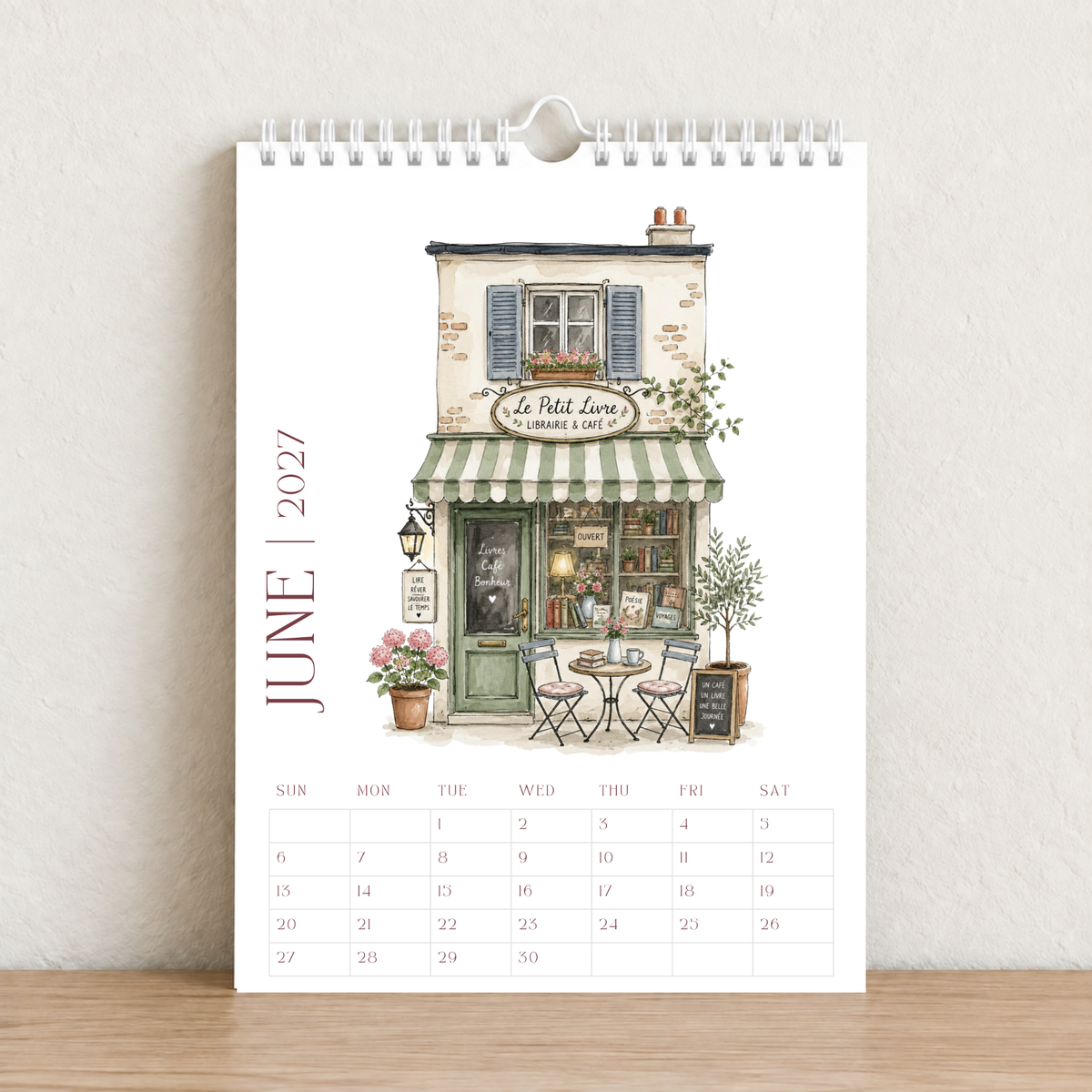 Little French Cafés 2027 A4 Wall Calendar - Design B