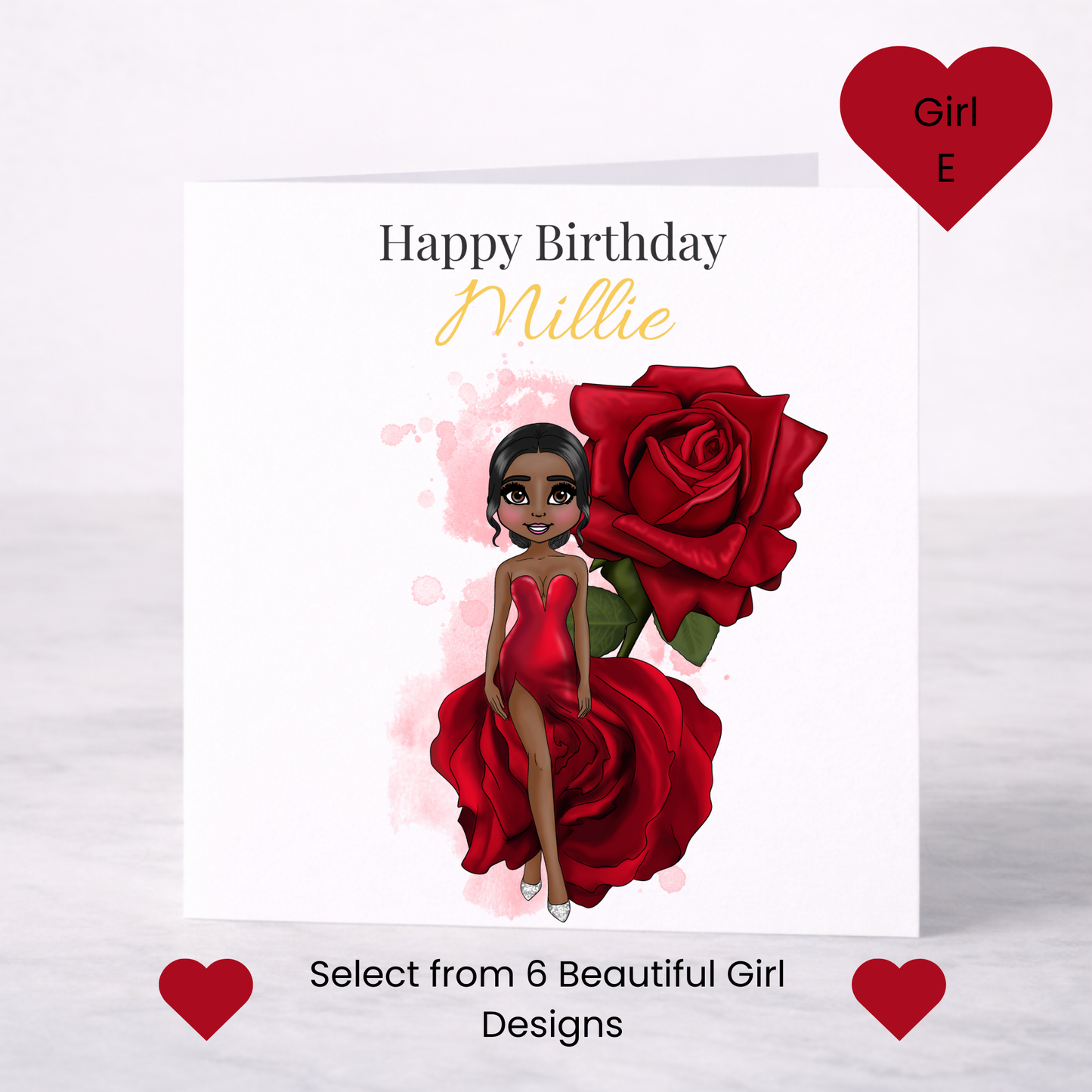 Personalised June Birth Flower Birthday Card – Rose Design, Custom Name, Choice of Girl