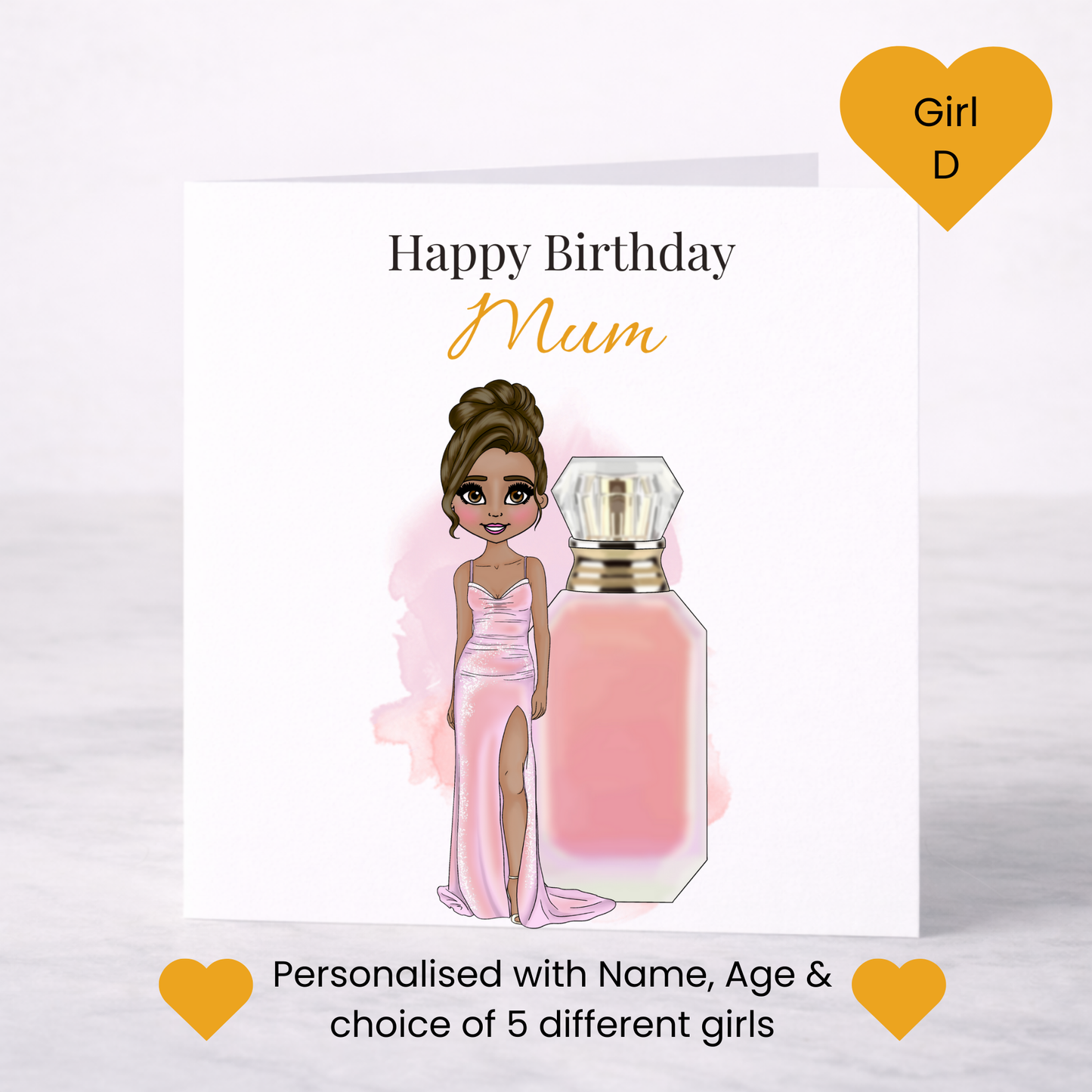 Personalised Candy Pink Perfume Birthday Card – Custom Name Fashion Card for Her