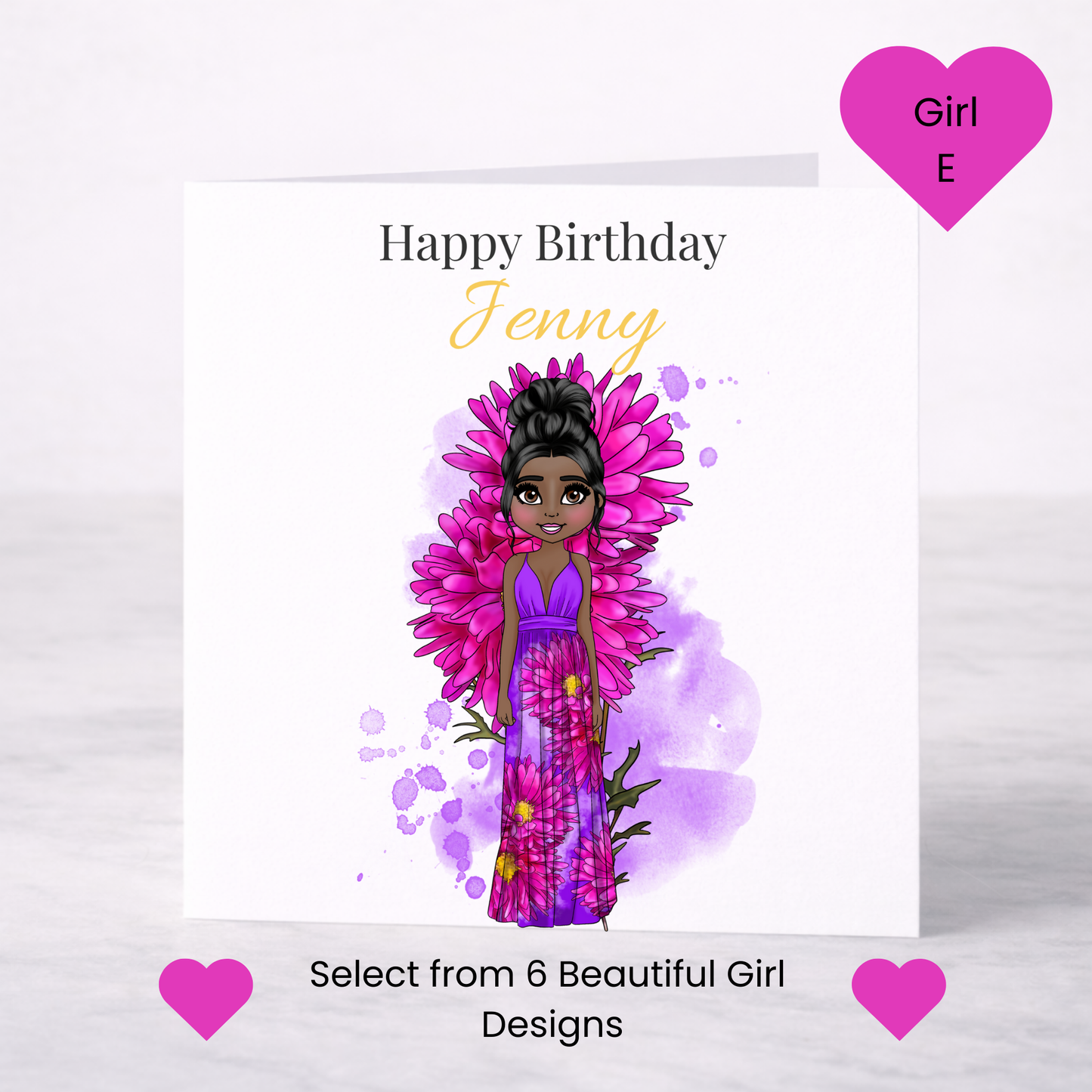 Personalised September Birth Flower Birthday Card – Aster Design, Custom Name, Choice of Girl