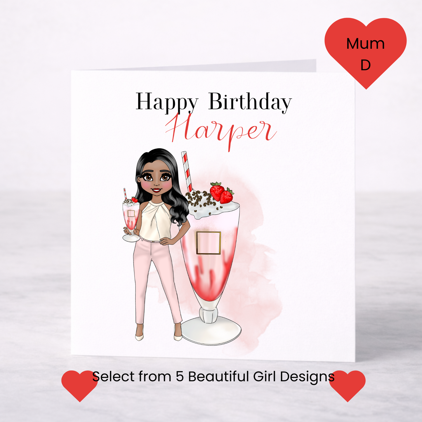Personalised Strawberry Vodka Cocktail Greeting Card – Choice of Girl, Custom Name Card for Her