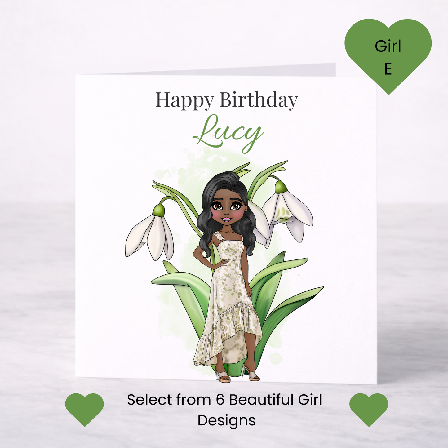 Personalised January Birth Flower Birthday Card – Snowdrop or Carnation, Custom Name, Choice of Girl