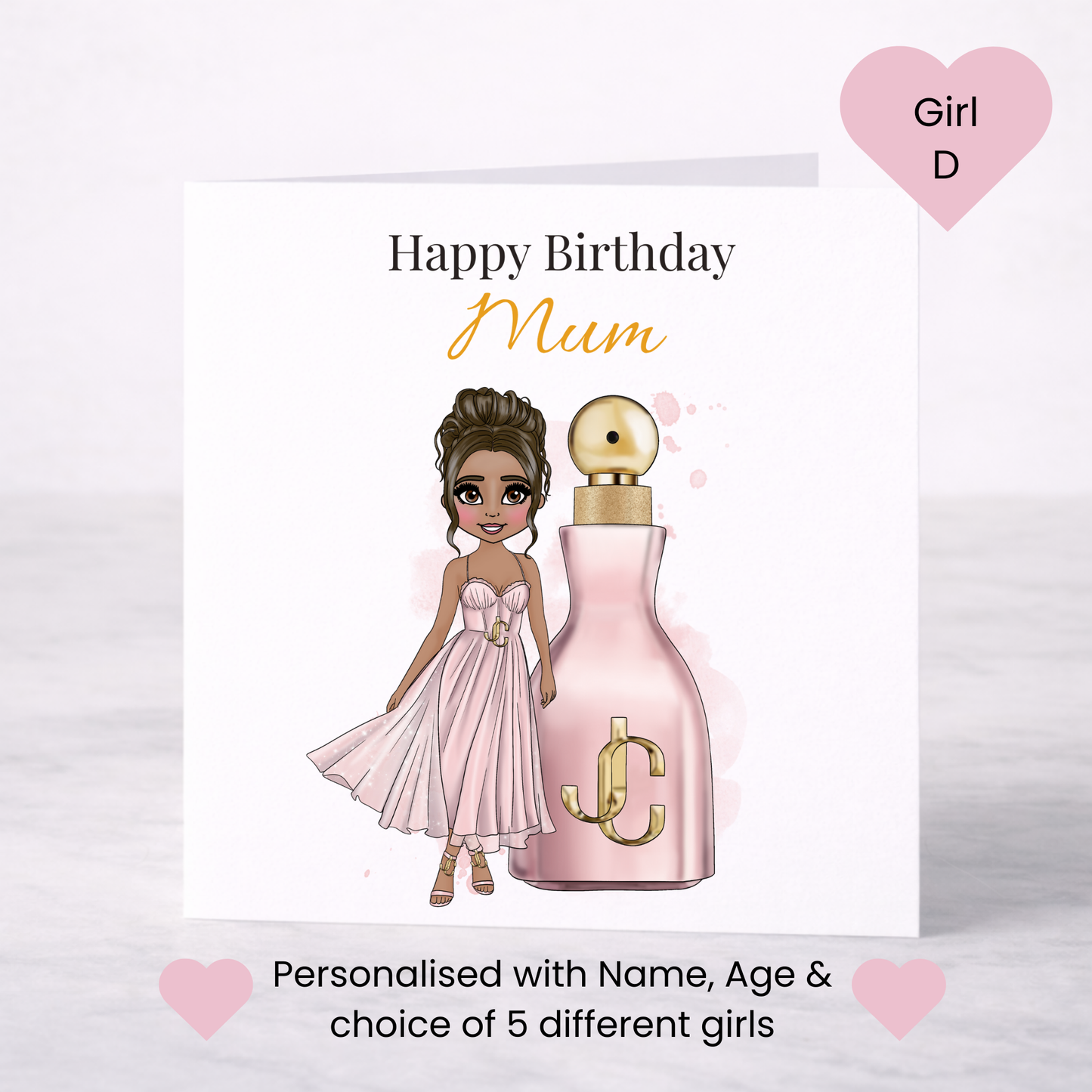 Personalised Glam Perfume Birthday Card – Choice of Girl