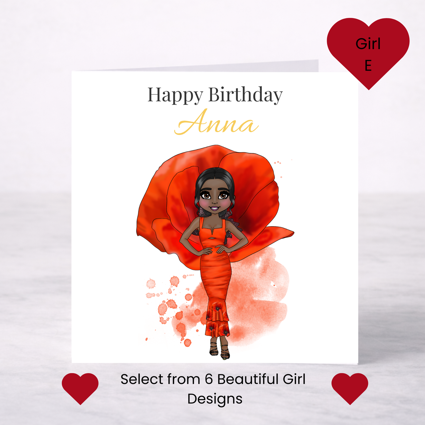 Personalised August Birth Flower Birthday Card – Poppy Design, Custom Name, Choice of Girl