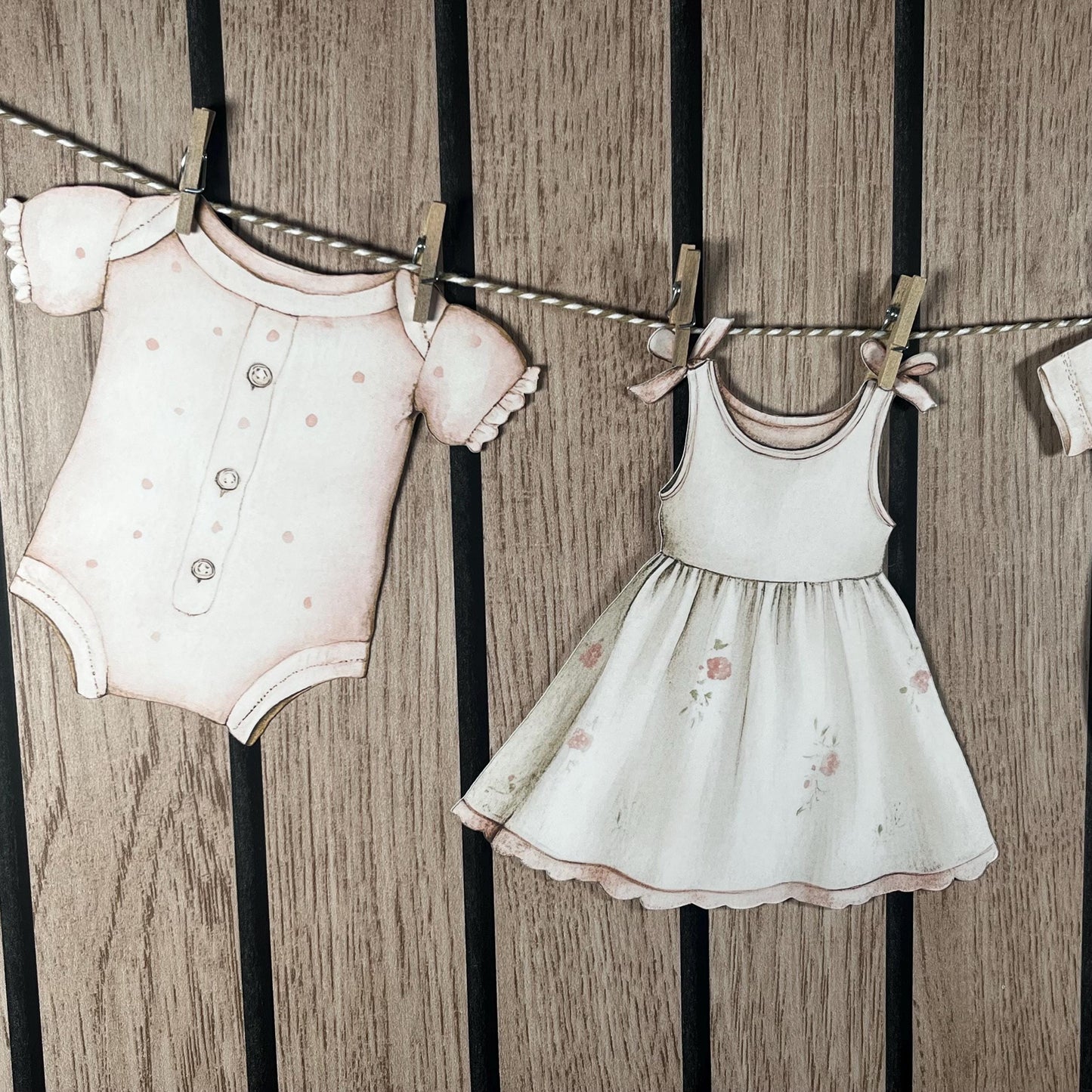 Blush Baby Shower Bunting – Card Baby Clothes on Washing Line Garland