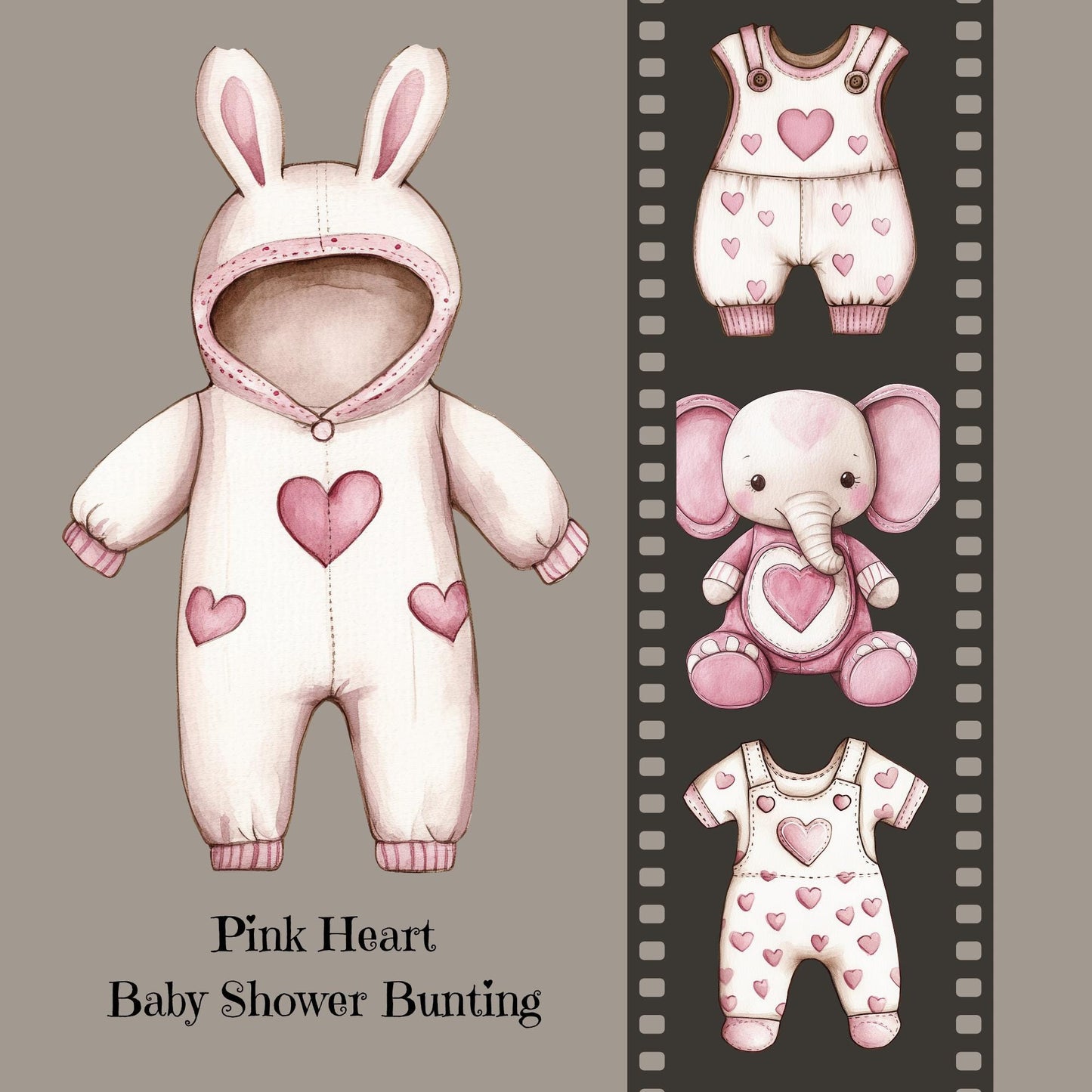 Pink Heart Baby Shower Bunting – Baby Clothes Garland with Wooden Pegs