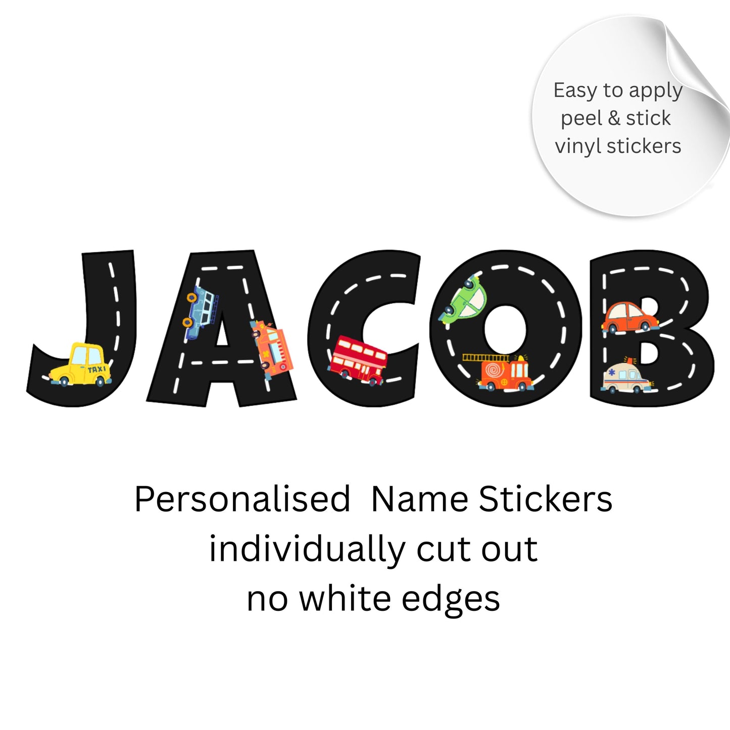 Personalised Road Theme Name Wall Stickers – Vehicle Alphabet Vinyl Decals