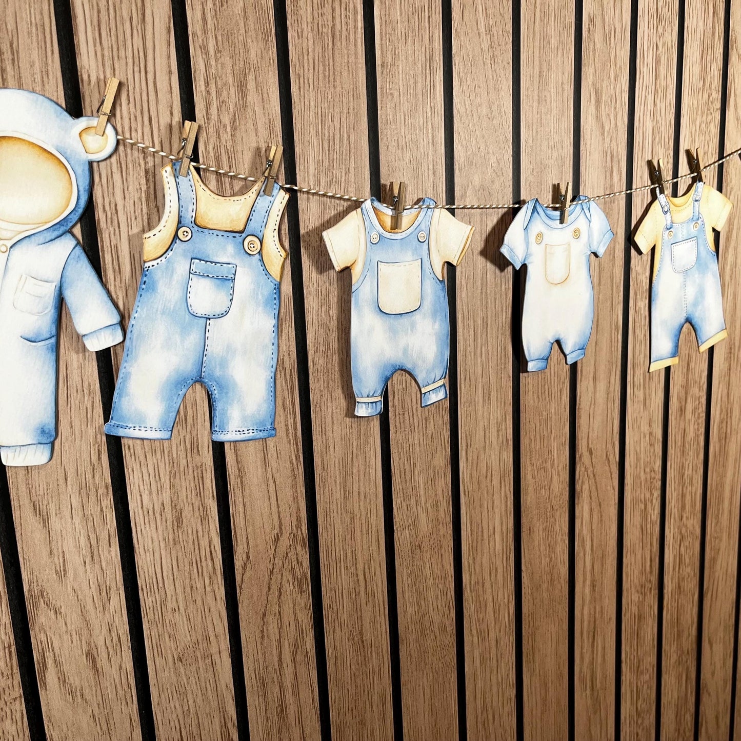 Baby Shower Bunting Washing Clothes Line Style - Beige and Blue
