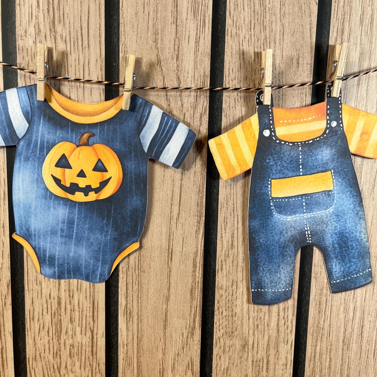 Halloween Baby Shower Bunting – Blue & Orange Baby Clothes Garland
