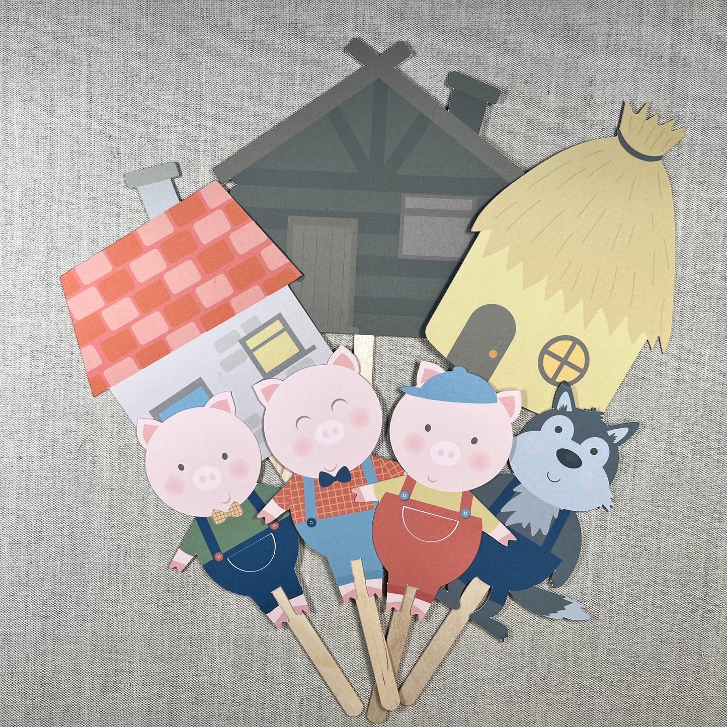 3 Little Pigs Storytelling Stick Set – Characters & Houses on Lolly Sticks