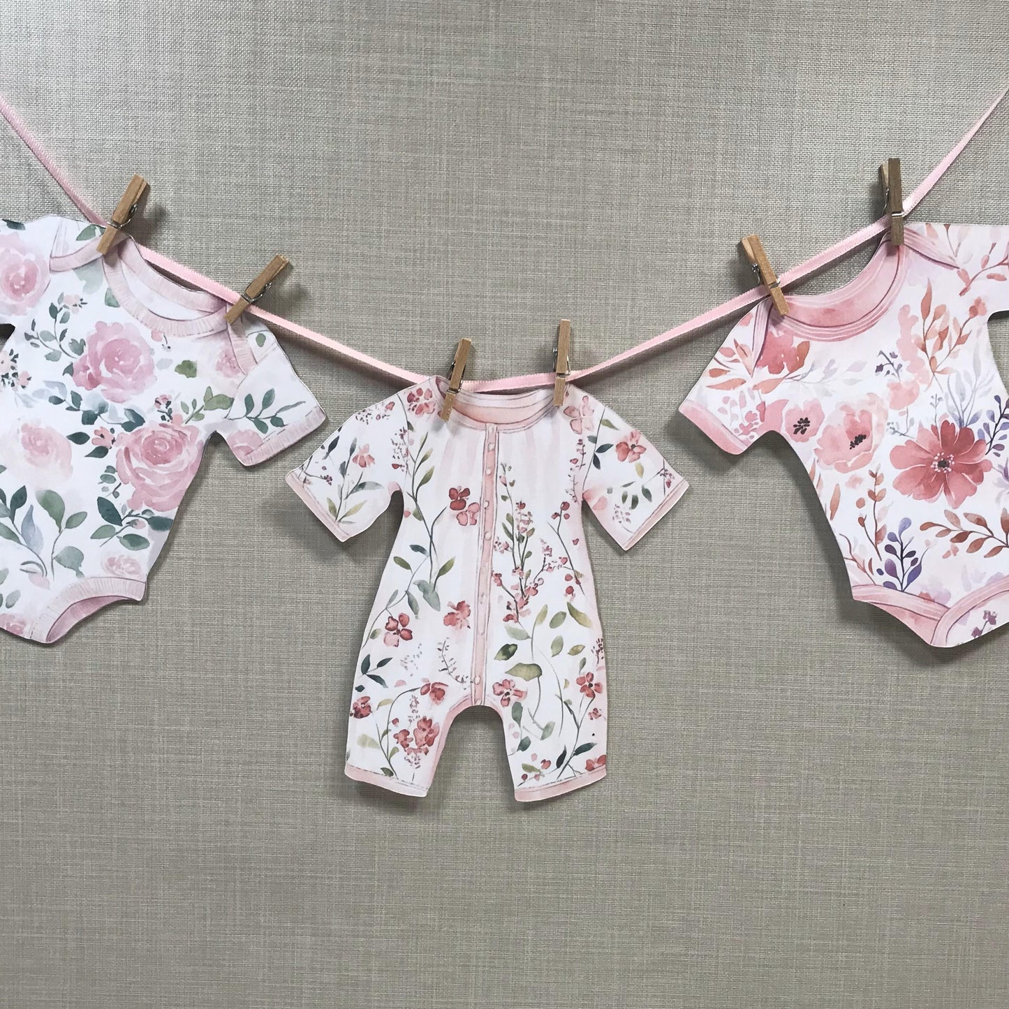 Pink Toile Baby Shower Bunting – Washing Line Style Baby Clothes Garland