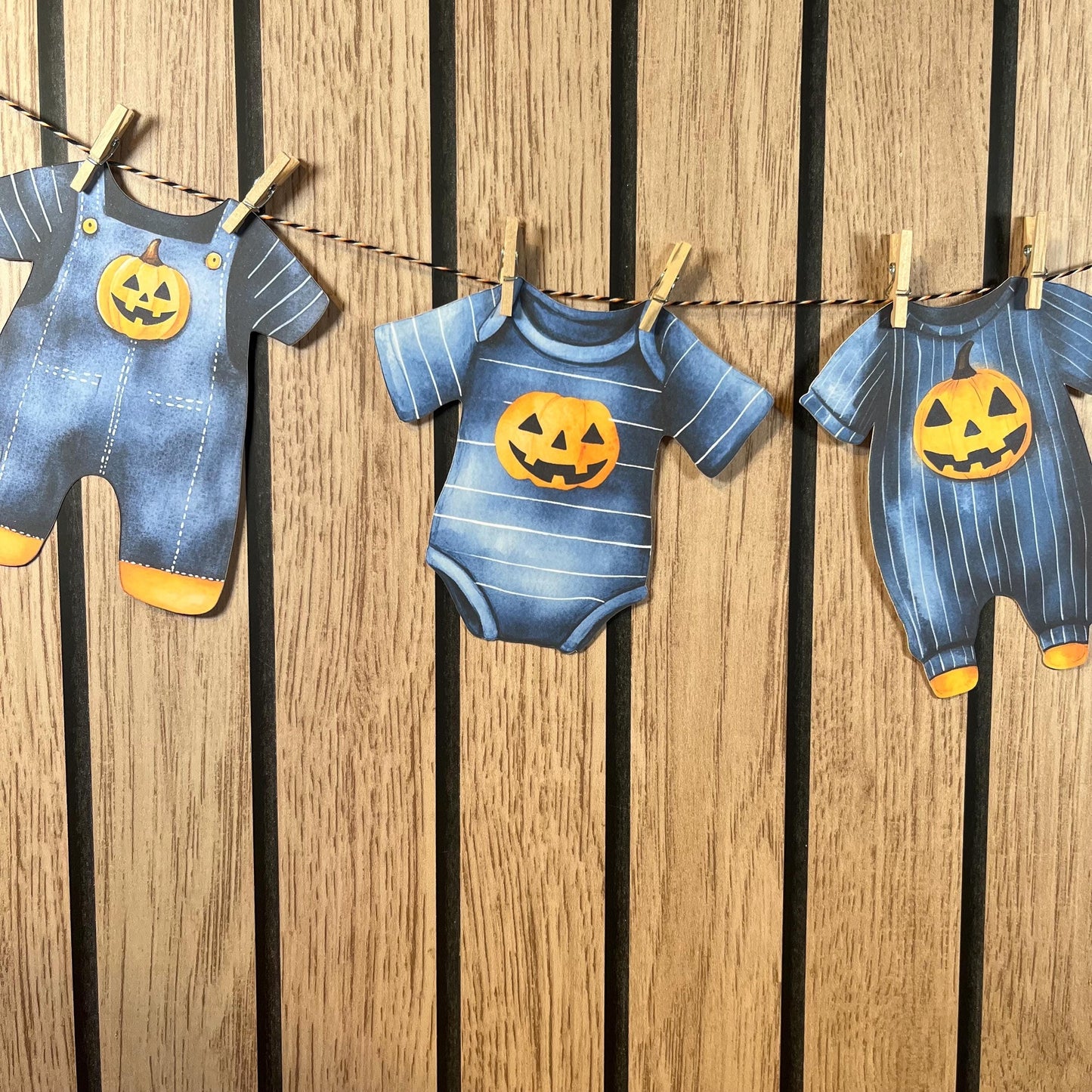 Halloween Baby Shower Bunting – Blue & Orange Baby Clothes Garland