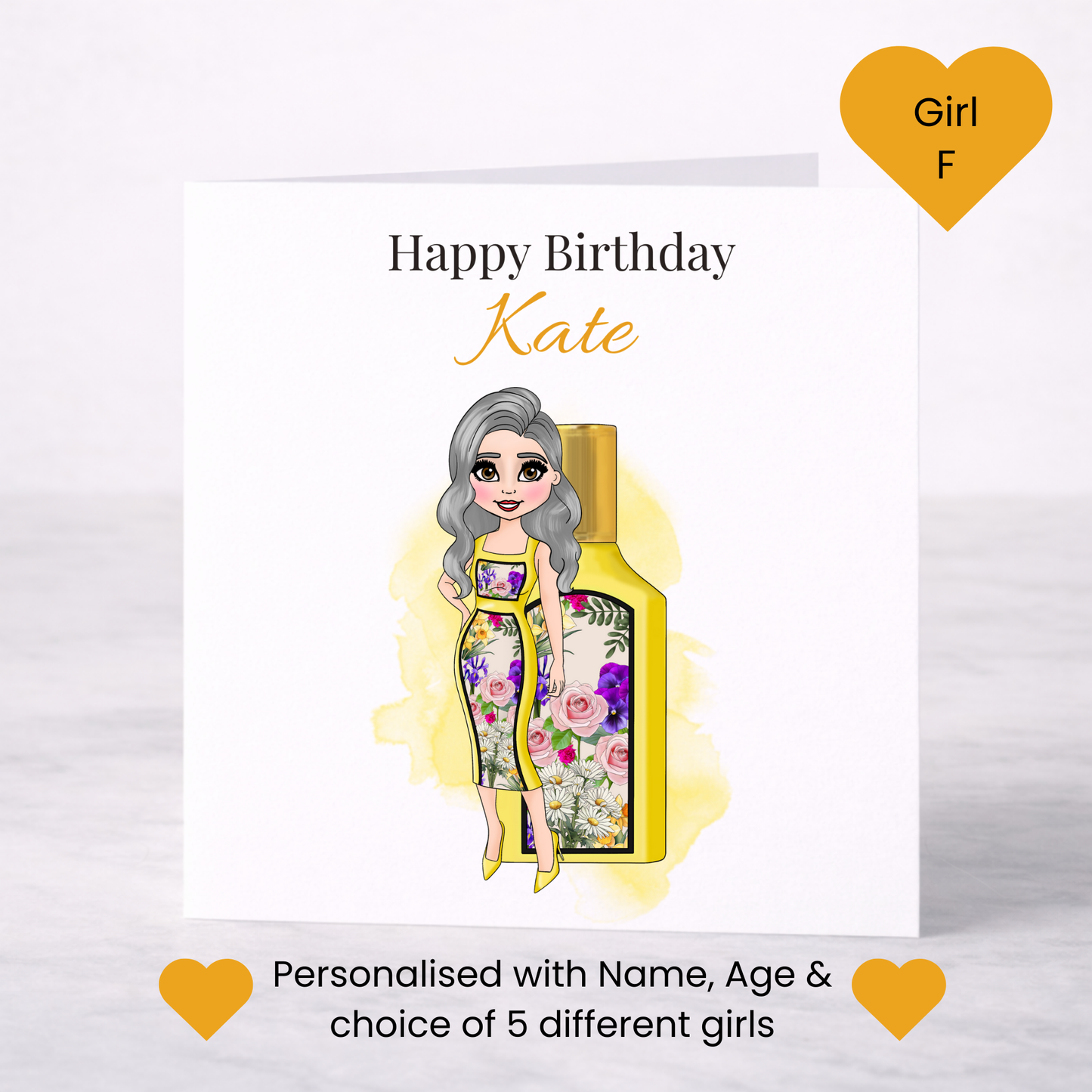 Personalised Floral Perfume Birthday Card – Custom Name Card for Her