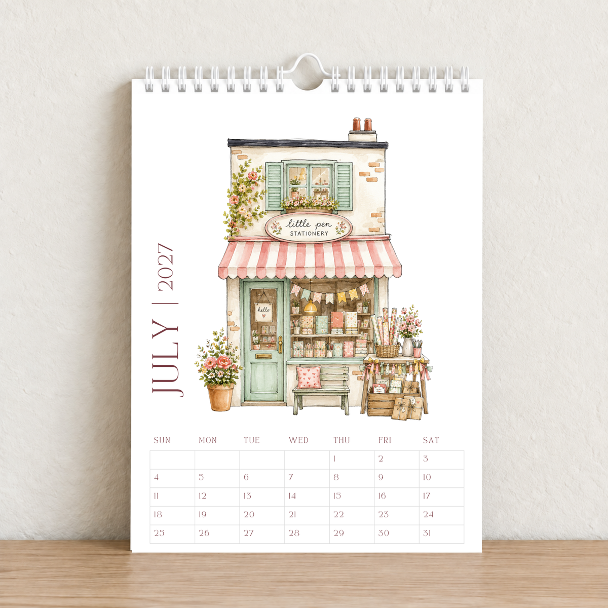 Little French Cafés 2027 A4 Wall Calendar - Design B