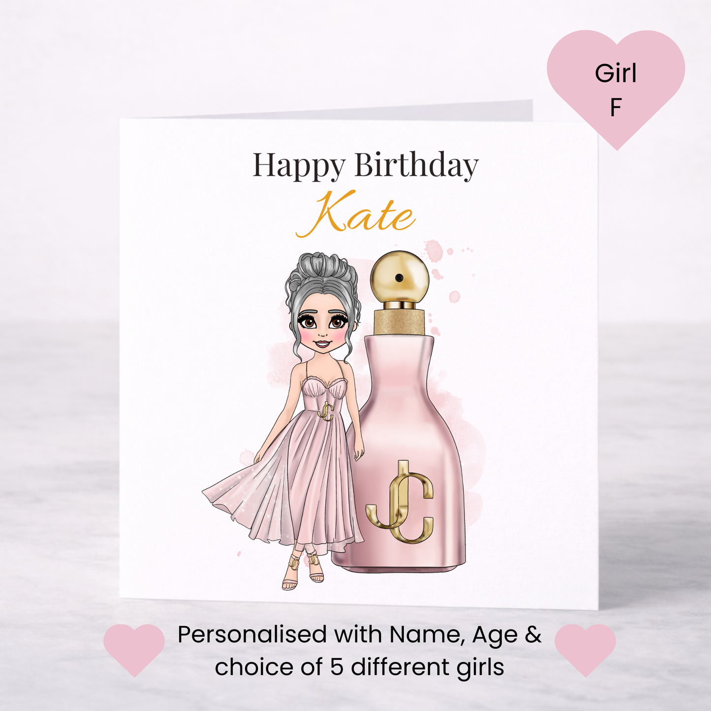 Personalised Glam Perfume Birthday Card – Choice of Girl