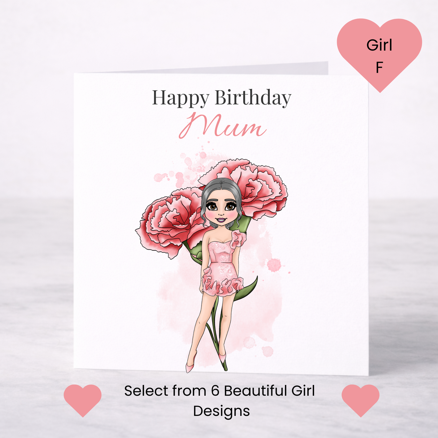 Personalised January Birth Flower Birthday Card – Carnation Design, Custom Name, Choice of Girl