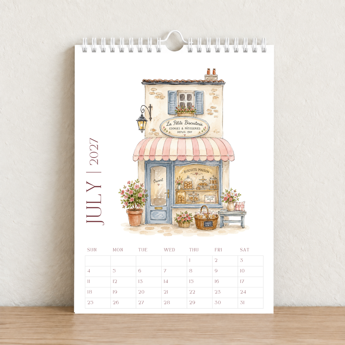 Little French Cafés 2027 A4 Wall Calendar - Design A