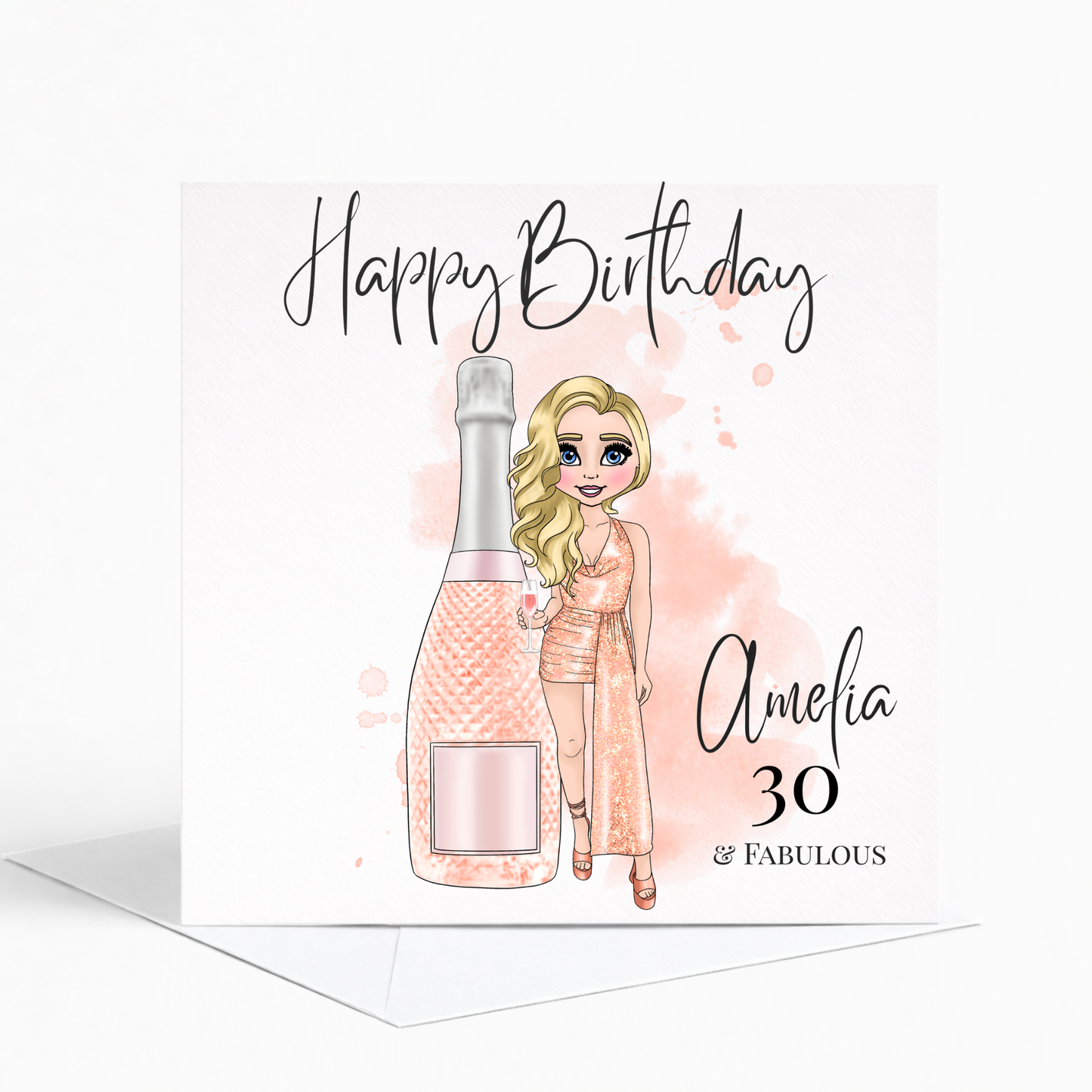 Personalised Prosecco Birthday Card, Glamorous Birthday Card for Her