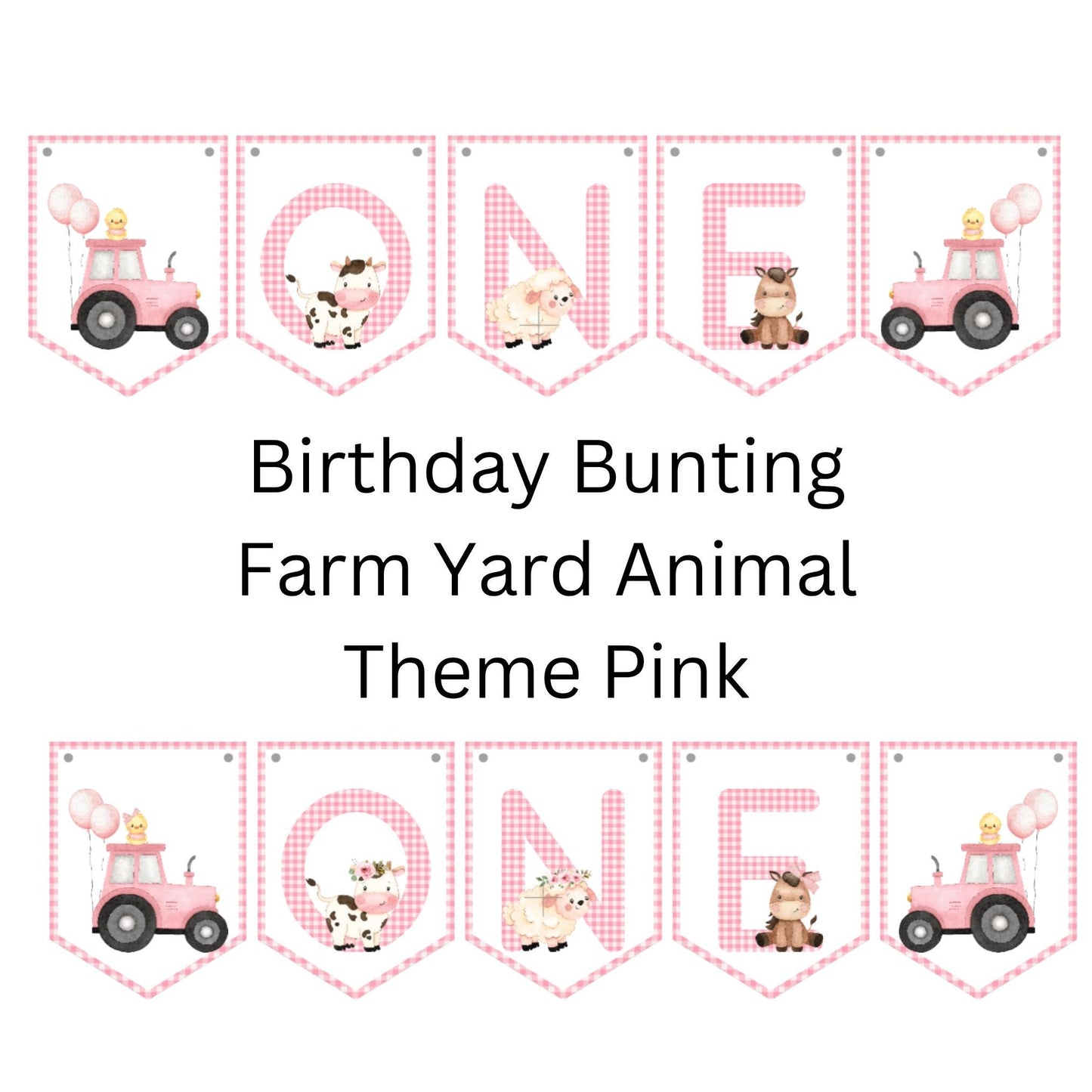 Farm Yard Animal Birthday Bunting – Blue, Pink, or Red Gingham | Ages 1–3