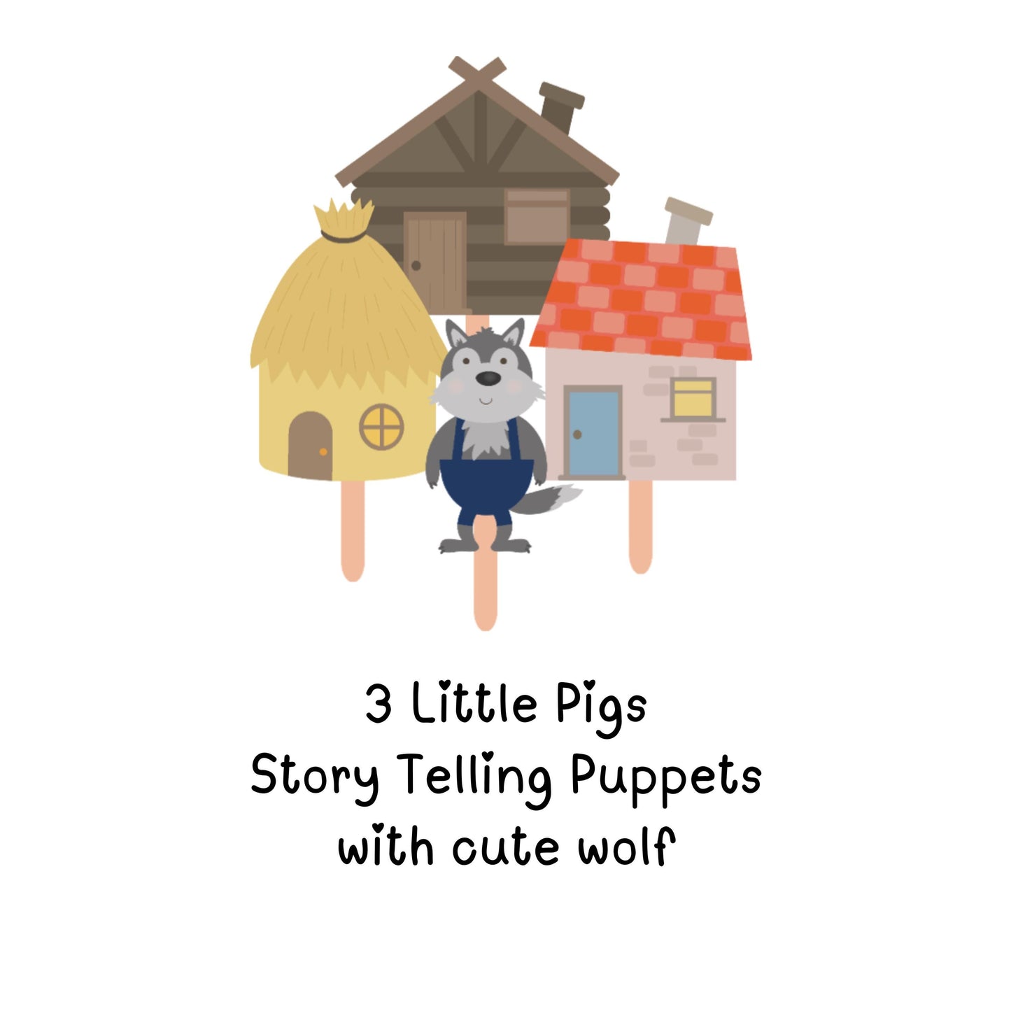 3 Little Pigs Storytelling Stick Set – Characters & Houses on Lolly Sticks