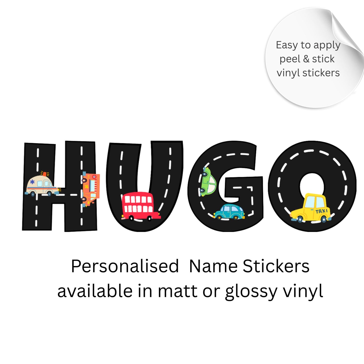 Personalised Road Theme Name Wall Stickers – Vehicle Alphabet Vinyl Decals