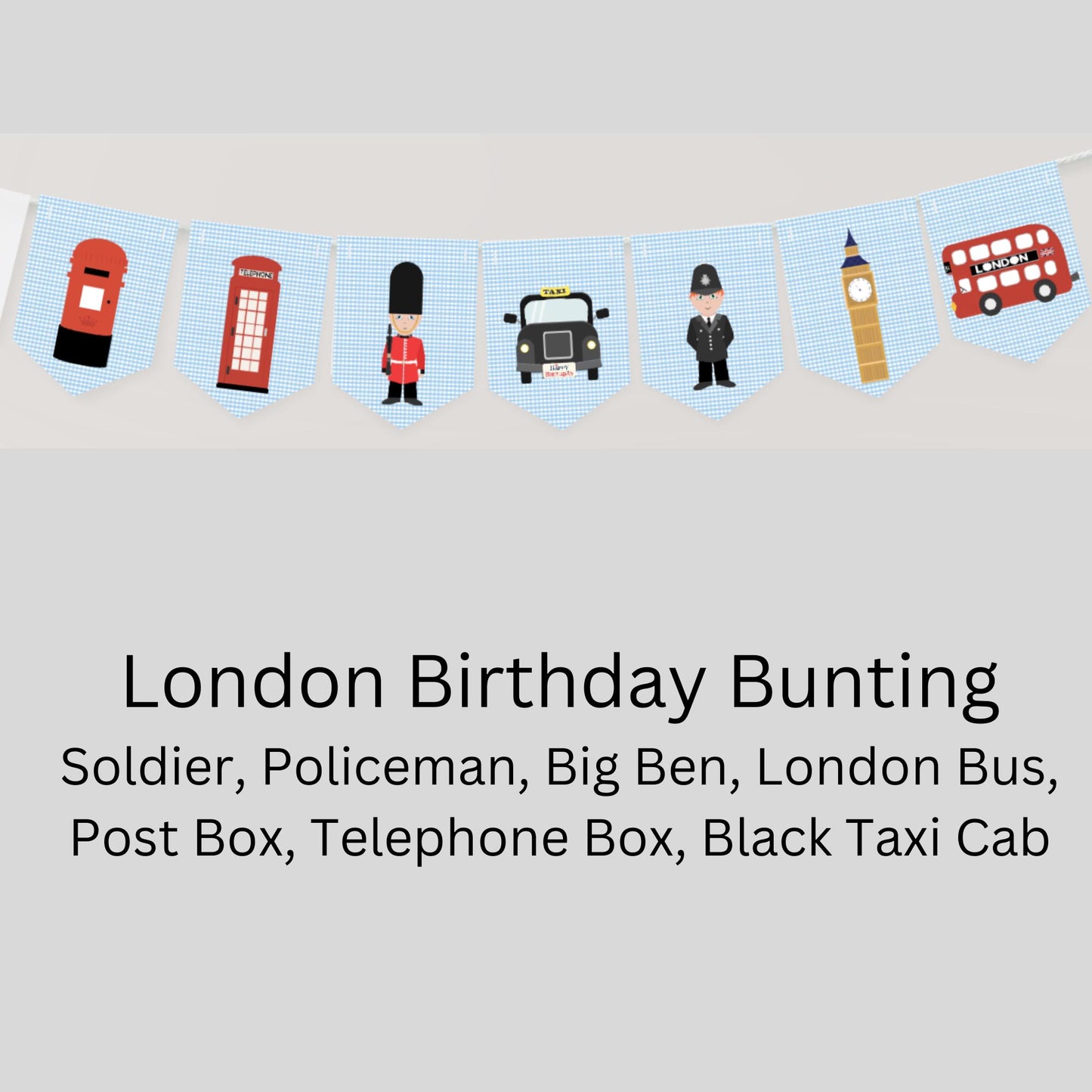 London Birthday Bunting – Red Bus, Soldier & British Icons