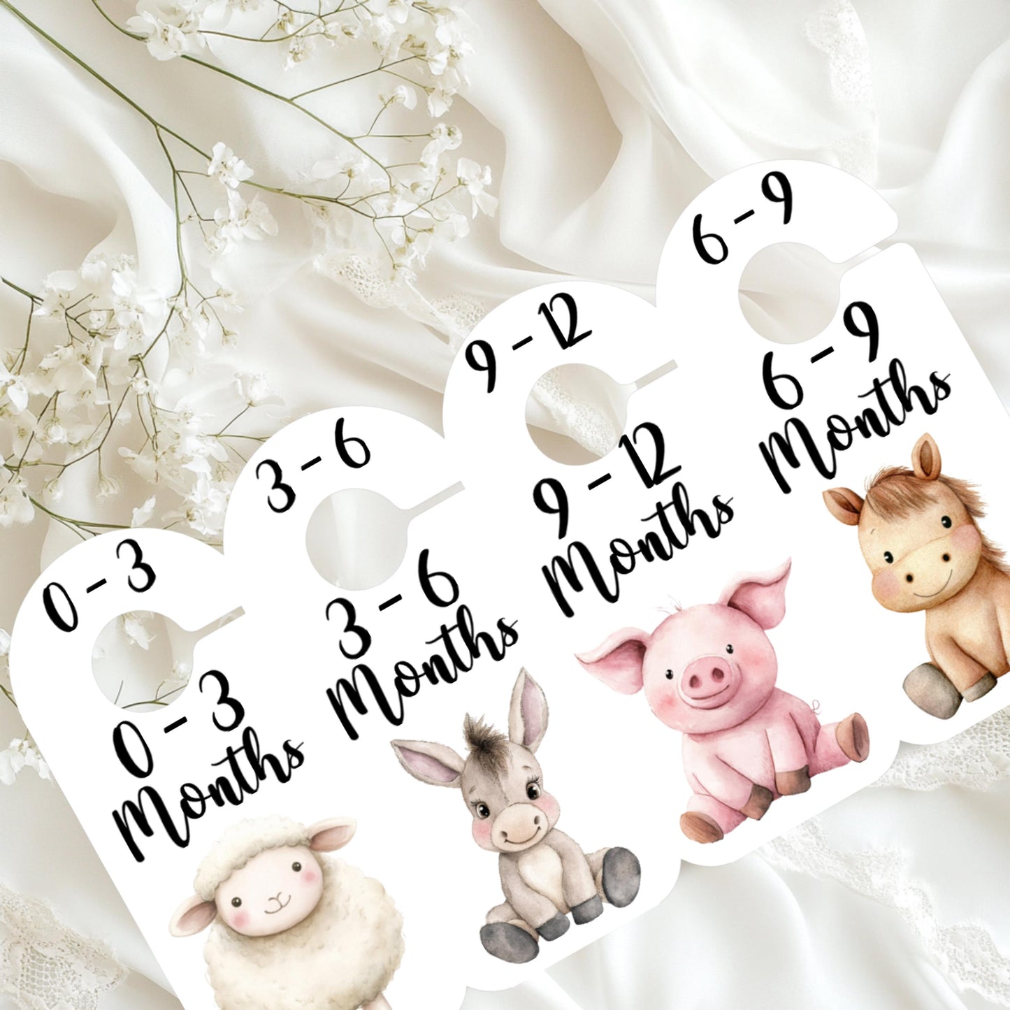 Farmyard Animal Baby Clothes Dividers – Set of 4 Wardrobe Organiser Hangers