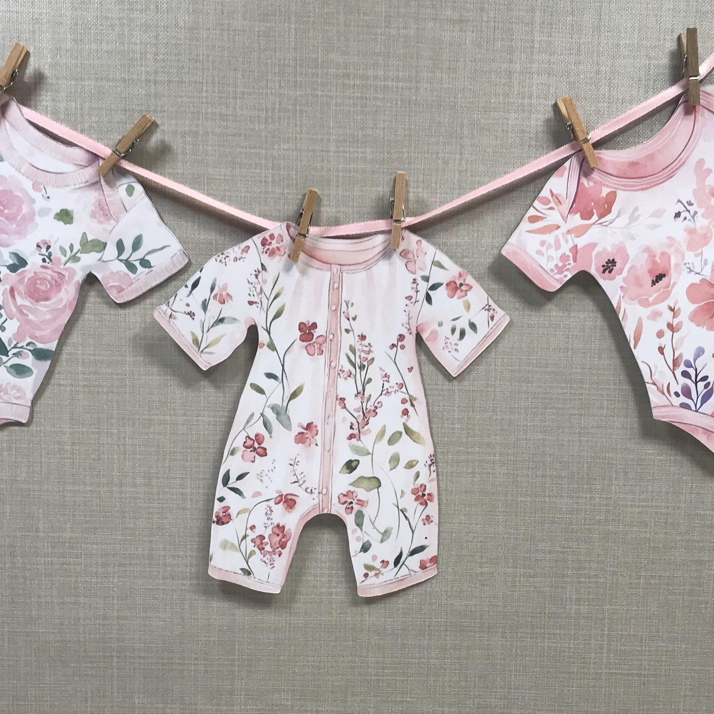 Pink Toile Baby Shower Bunting – Washing Line Style Baby Clothes Garland