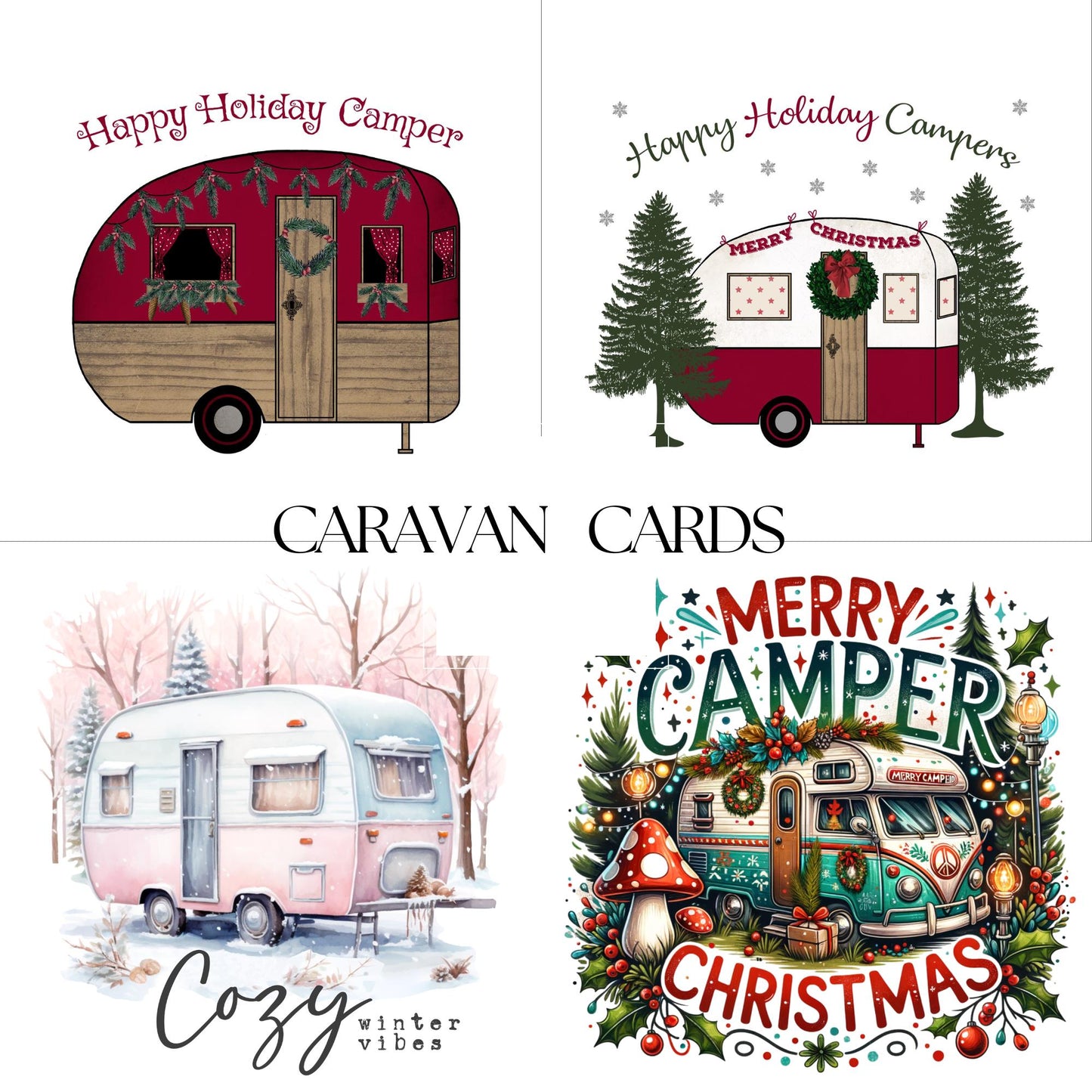 Vintage Caravan Christmas Card: Happy Holidays Camper Theme