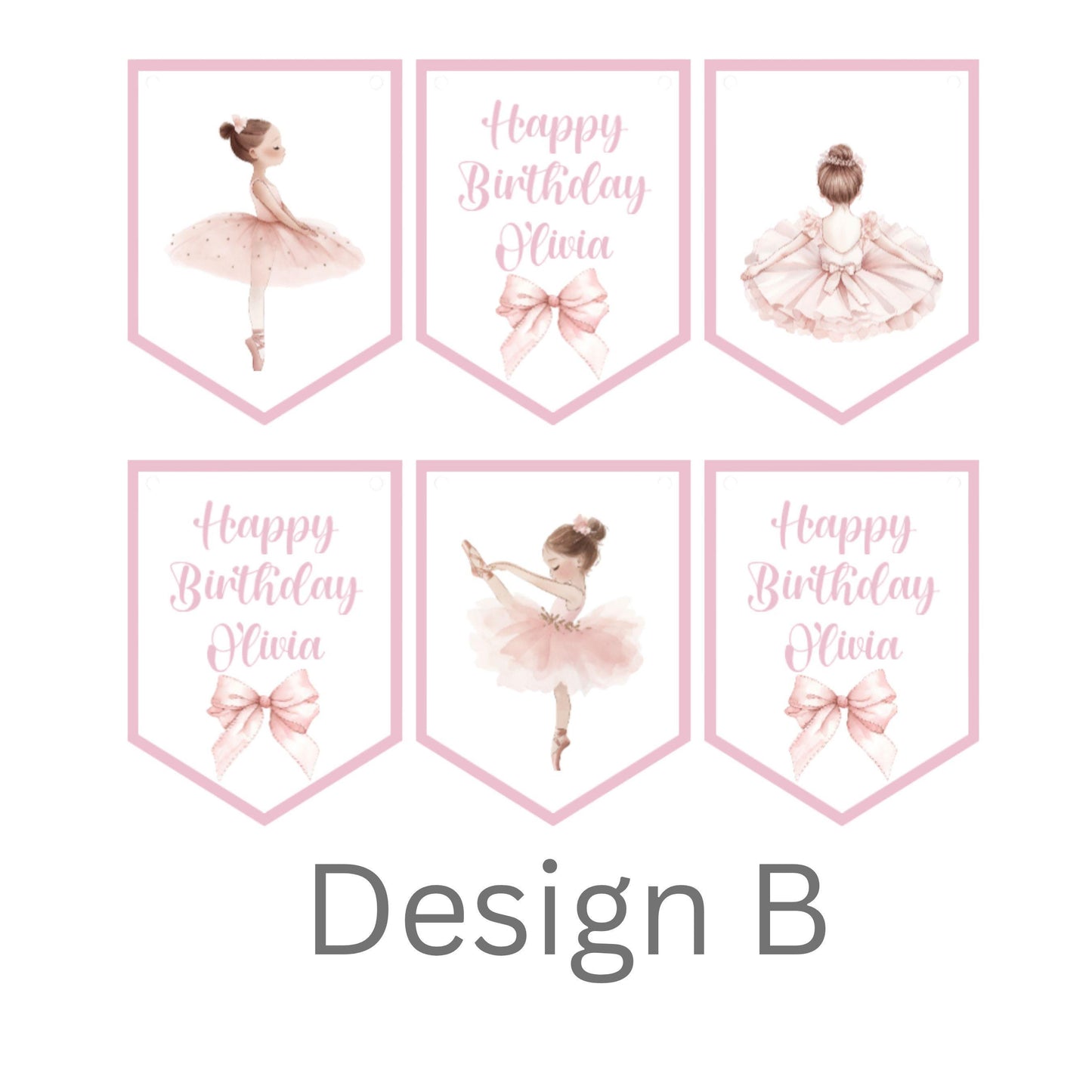 Ballerina Personalised Birthday Garland – Ballet Party Bunting – Choice of Pink or Grey