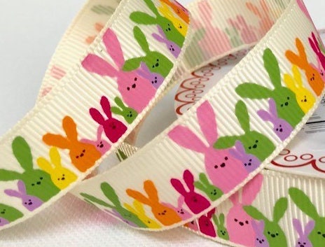 Cute Easter Bunny Ribbon by Bertie’s Bows – Grosgrain Ribbon for Crafts & Easter Decorations
