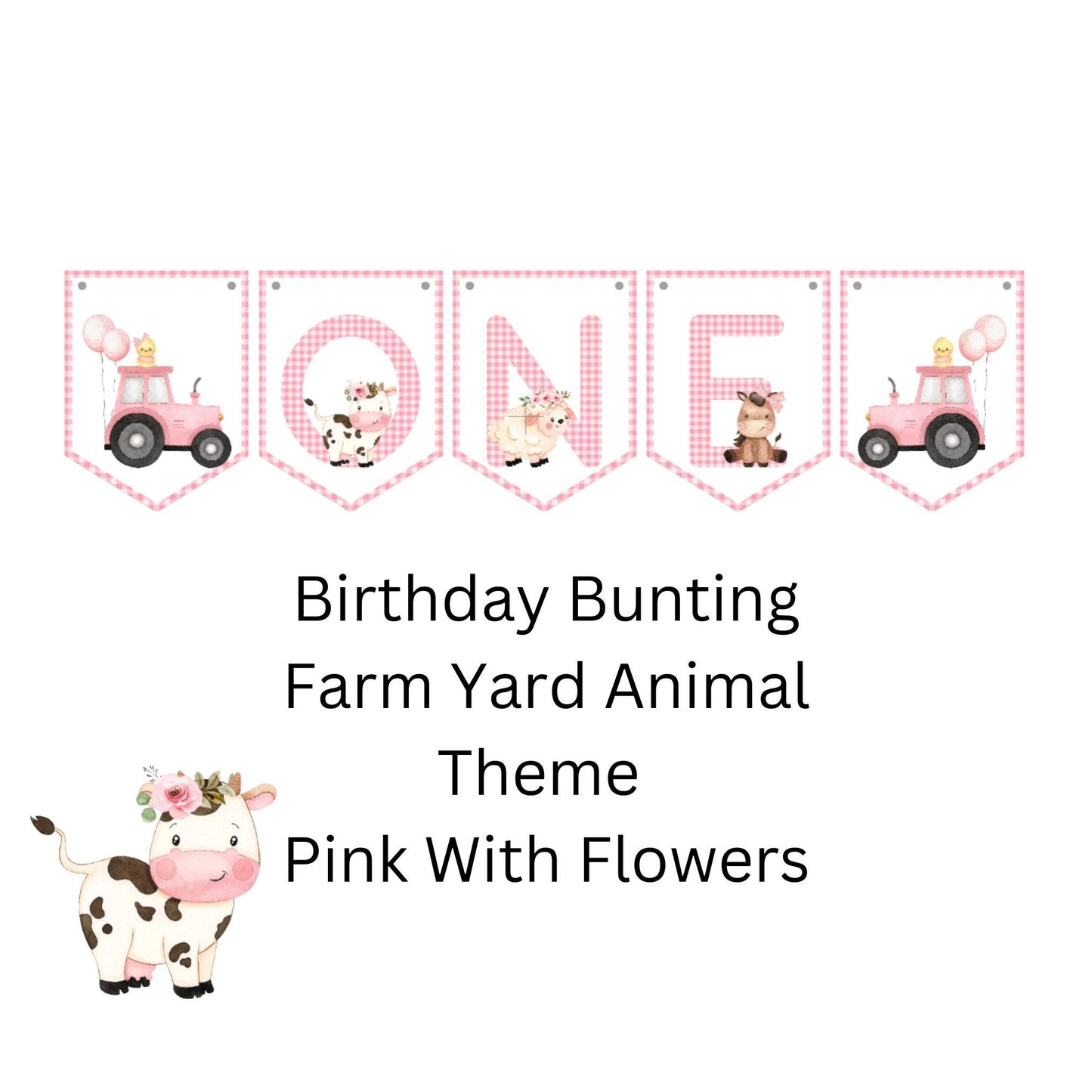 Farm Yard Animal Birthday Bunting – Blue, Pink, or Red Gingham | Ages 1–3