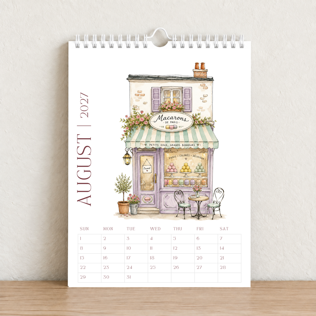 Little French Cafés 2027 A4 Wall Calendar - Design B