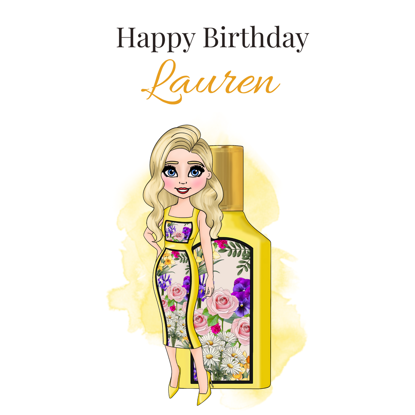 Personalised Floral Perfume Birthday Card – Custom Name Card for Her