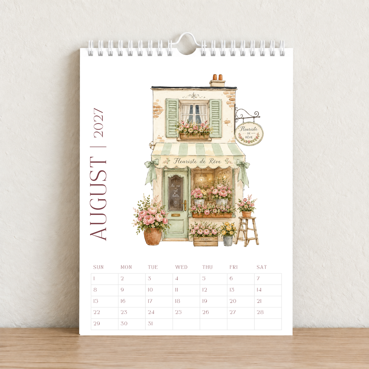 Little French Cafés 2027 A4 Wall Calendar - Design A