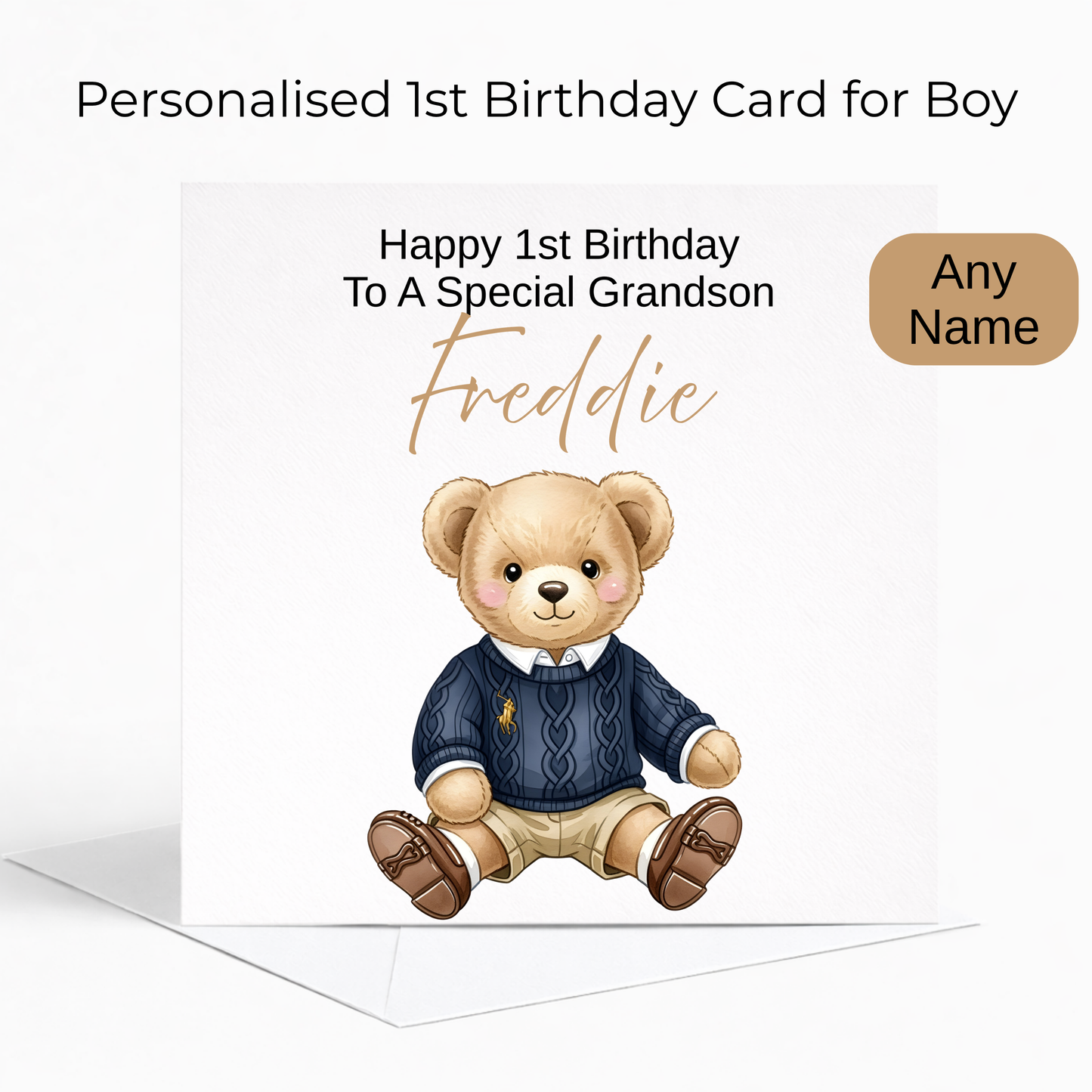 Personalised Teddy Bear 1st Birthday Card for Baby Boys
