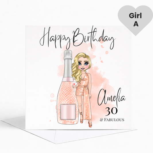 Personalised Prosecco Birthday Card, Glamorous Birthday Card for Her