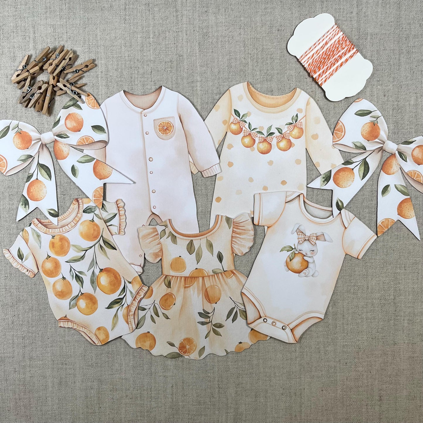 Summer Citrus Baby Shower Bunting – Orange & Gingham Baby Clothes Garland