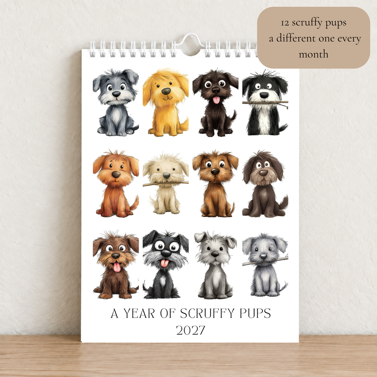 A Year of Scruffy Pups – 2027 A4 Wall Calendar