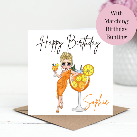 Aperol Inspired Personalised Birthday Card – Stylish Girl Birthday Card