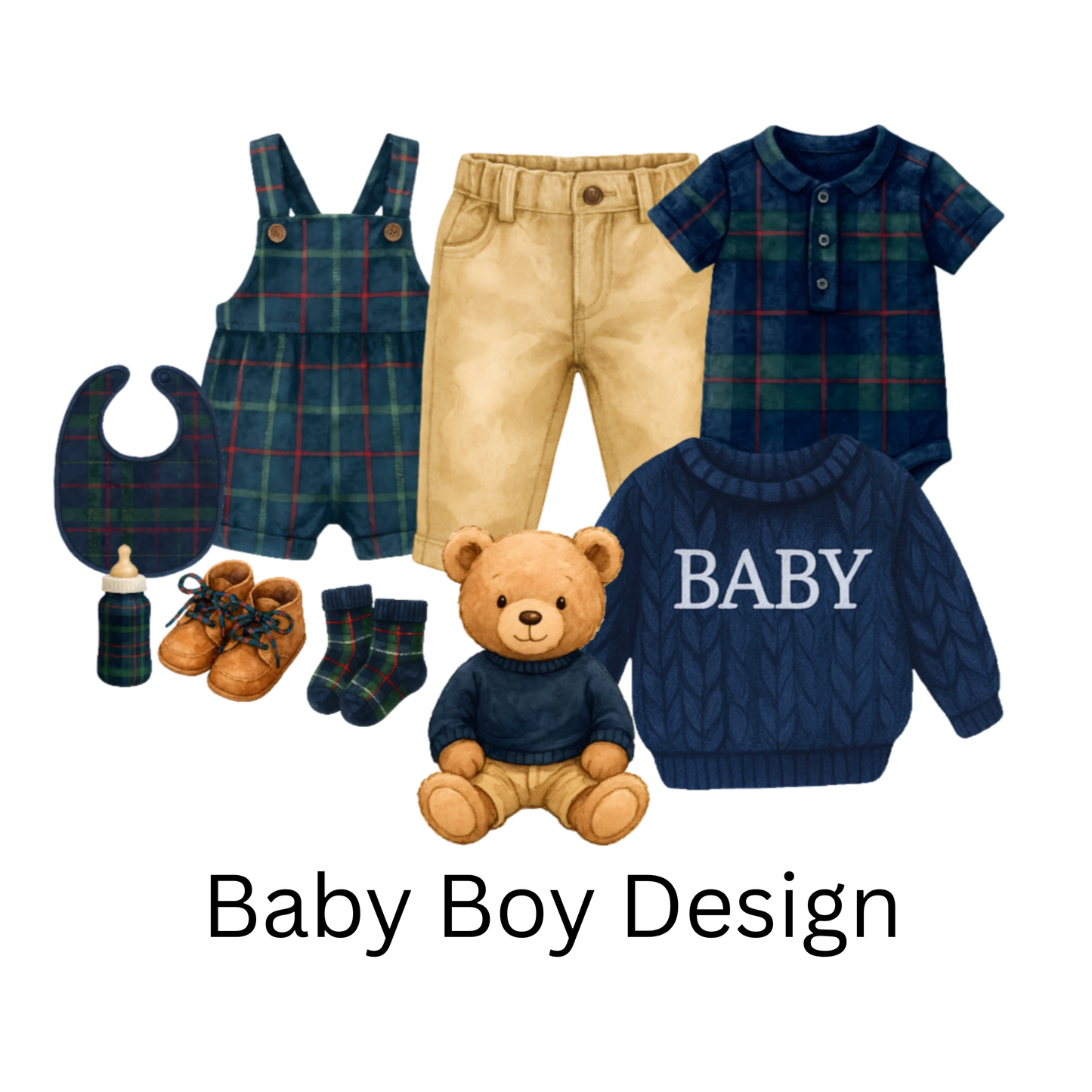 Posh Teddy Bear Baby Shower Bunting – Tartan Baby Clothesline Garland (Boy or Girl)
