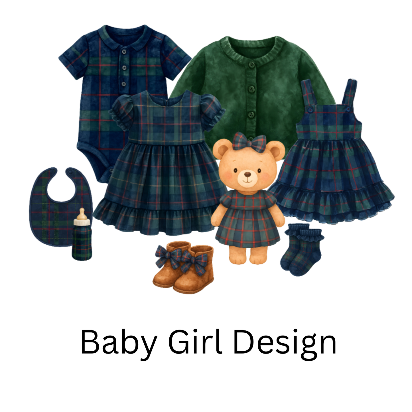 Posh Teddy Bear Baby Shower Bunting – Tartan Baby Clothesline Garland (Boy or Girl)