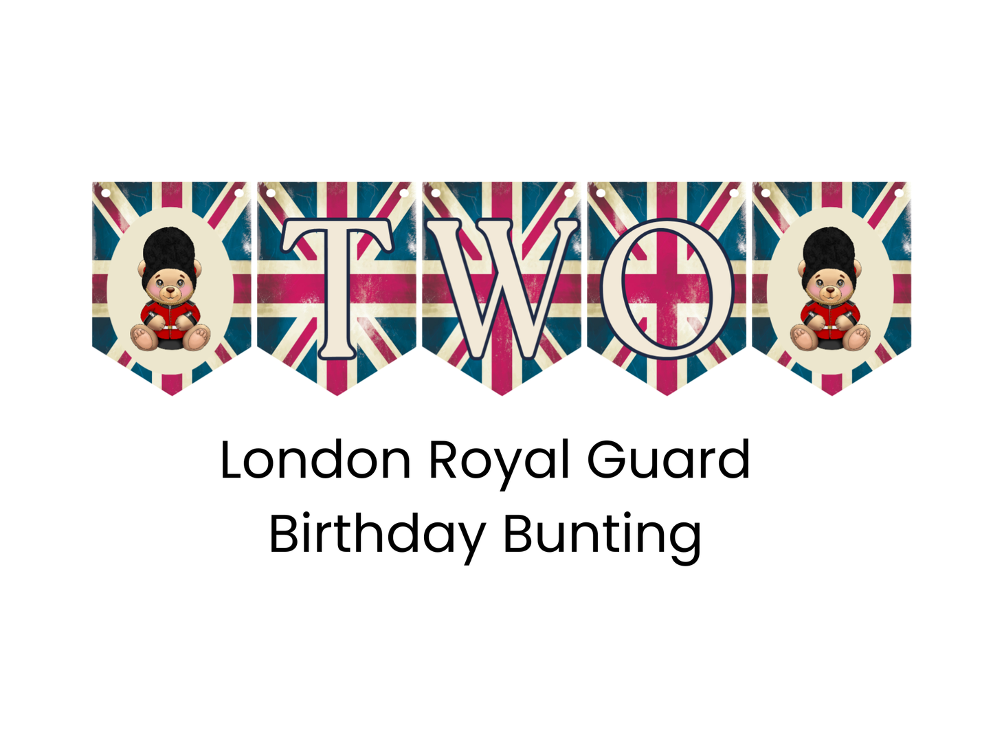 London Royal Guard Birthday Bunting – Teddy Bear Banner Age 1–5 Boys Party Decor
