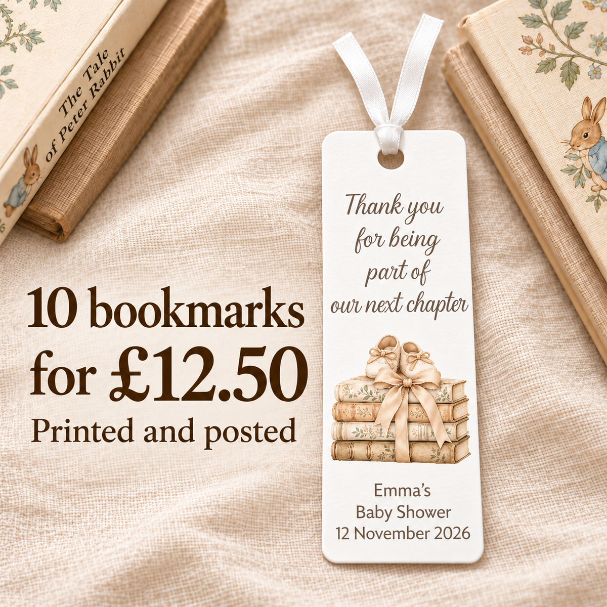 Personalised Book Themed Baby Shower Bookmarks – A New Chapter
