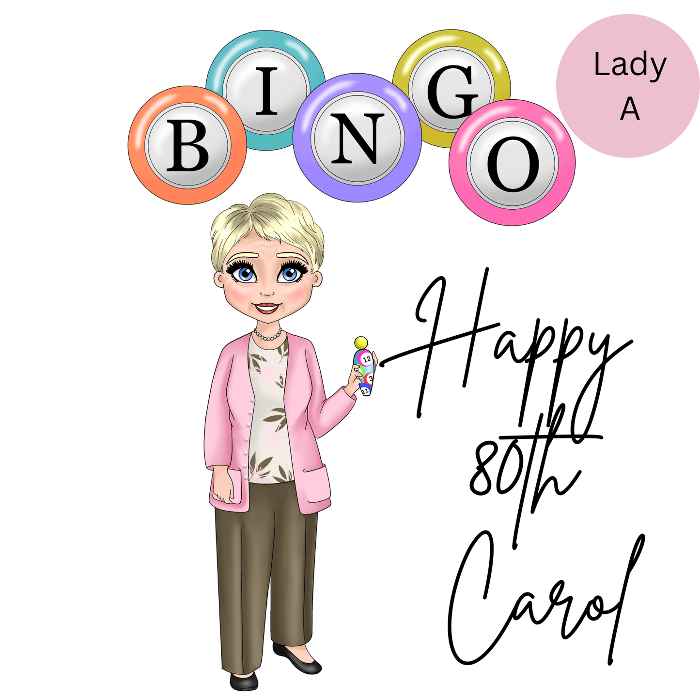 Personalised Bingo Lady Birthday Card – Choice of 5 Ladies Greeting Card