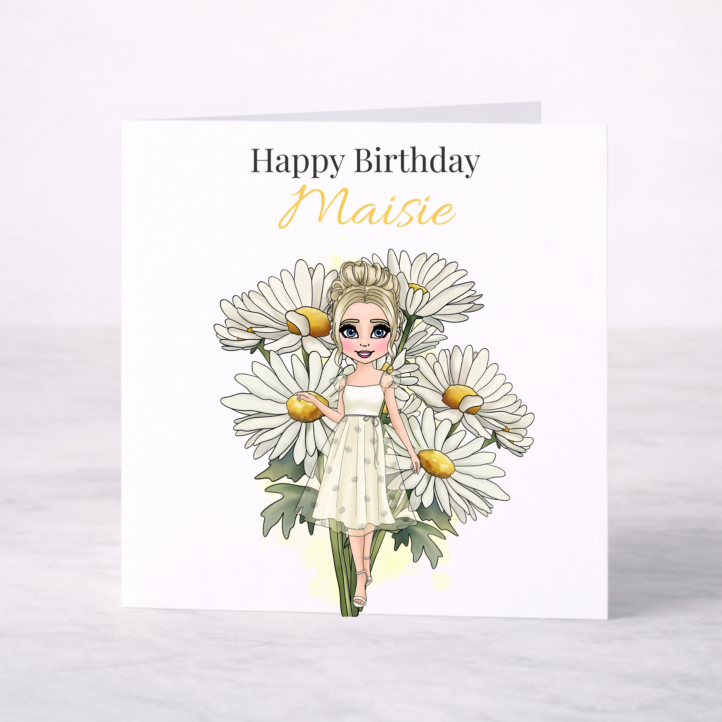 Personalised April Birth Flower Birthday Card – Daisy Design, Custom Name, Choice of Girl